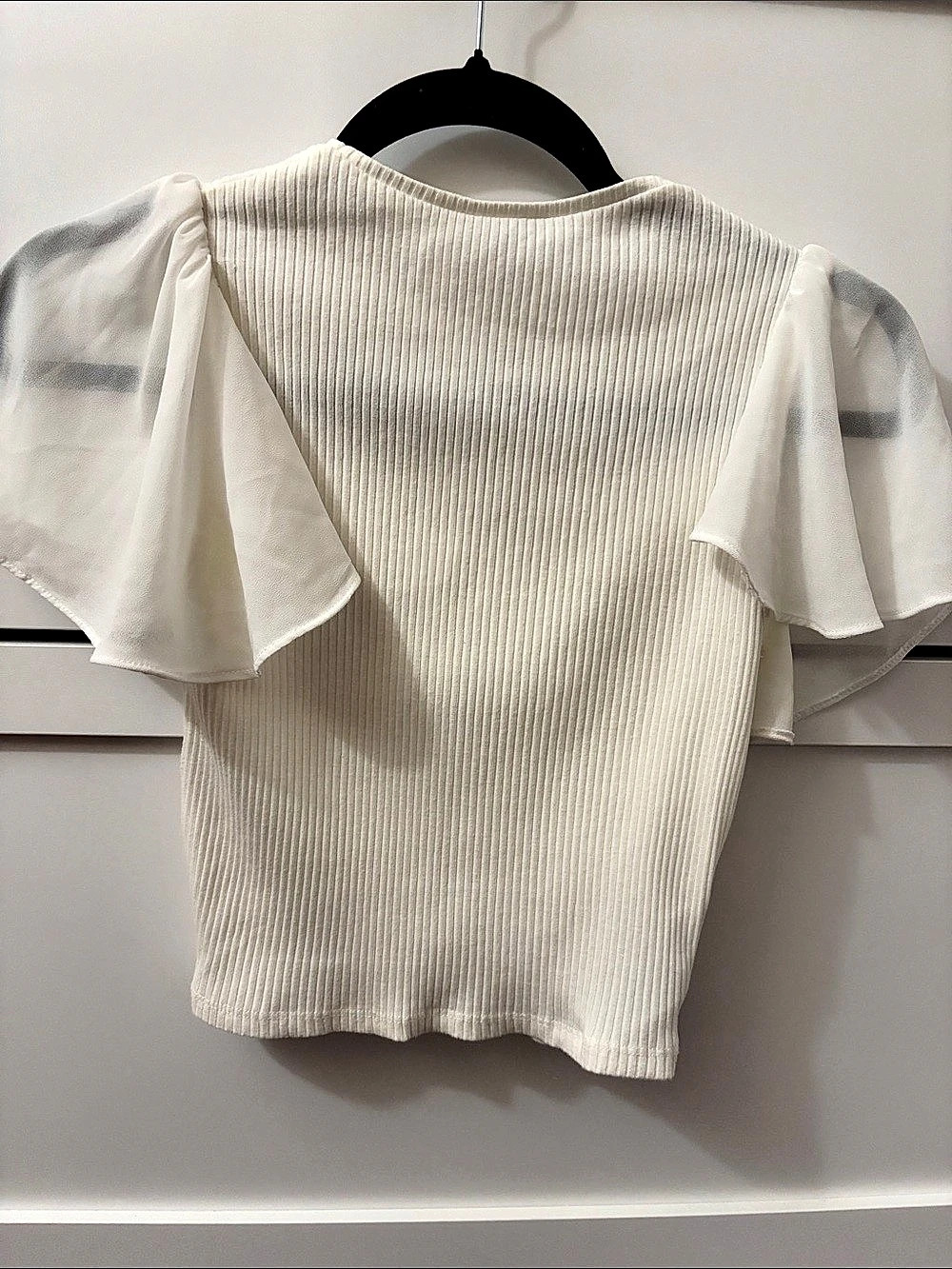 Mayoral Girls Ivory Chiffon Sleeve Ribbed Top Girls Size 14 - Picture 2 of 6